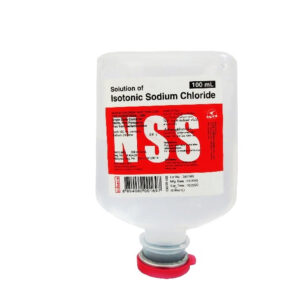 NSS 100ml.ขวดพลาสติก(0.9%ฉลากแดง;ANB)  1ลัง/20 ขวด